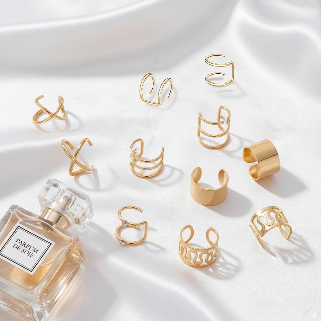 ZIBUYU Ear Cuffs for Women and Girls with Adjustable Non Piercing Clip Design | 12PC Zinc Alloy Set