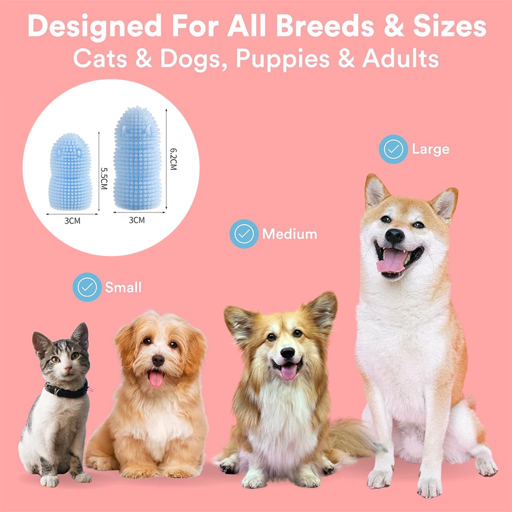 Qpets Dog Toothbrush for Dental Care with Two Finger Sleeve Design and Soft TPR Bristles | 2PCS Reusable Finger Brushes for Puppies and Cats