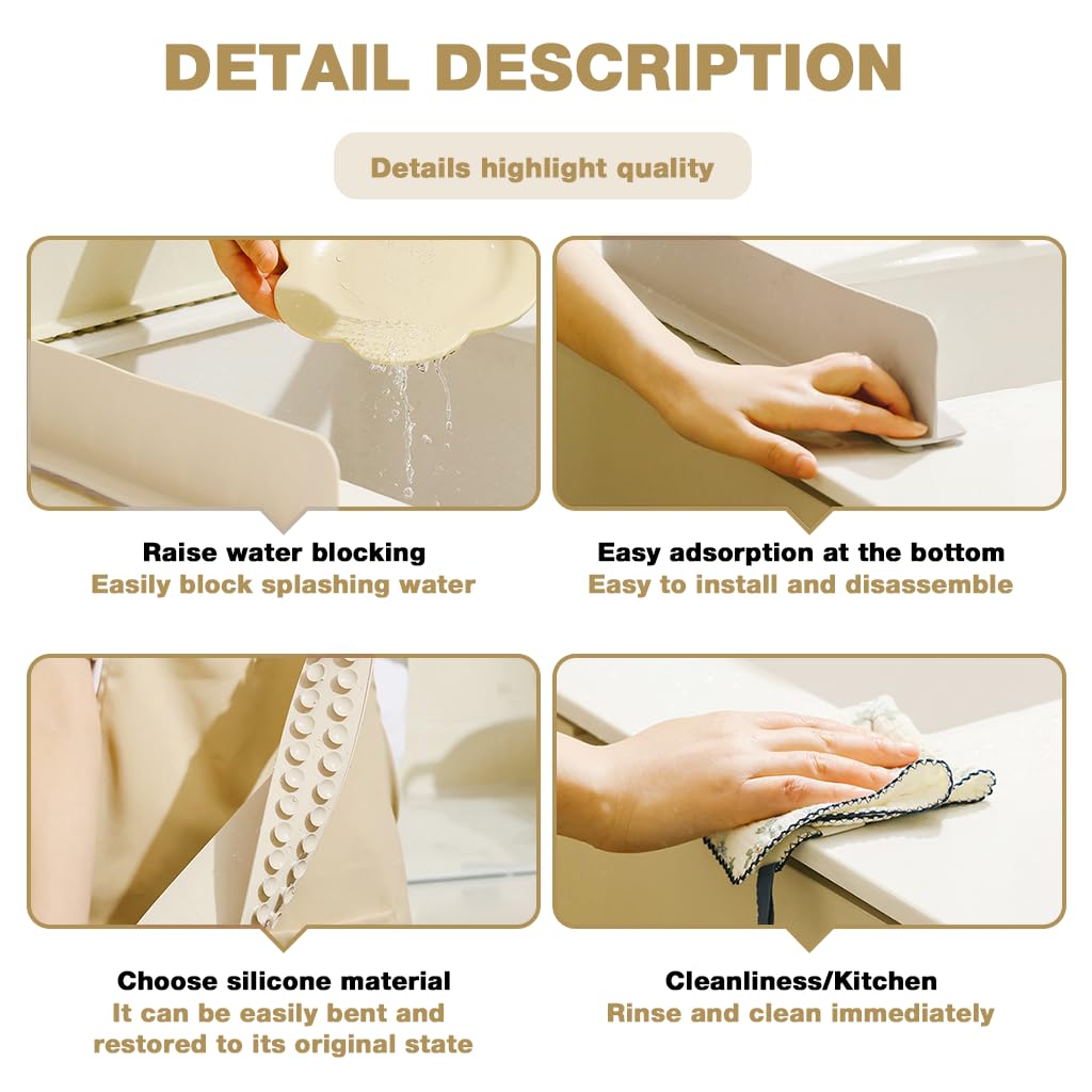 HASTHIP Sink Splash Guard for Kitchen and Bathroom featuring 19.6 in L Shape Silicone with Suction Cups