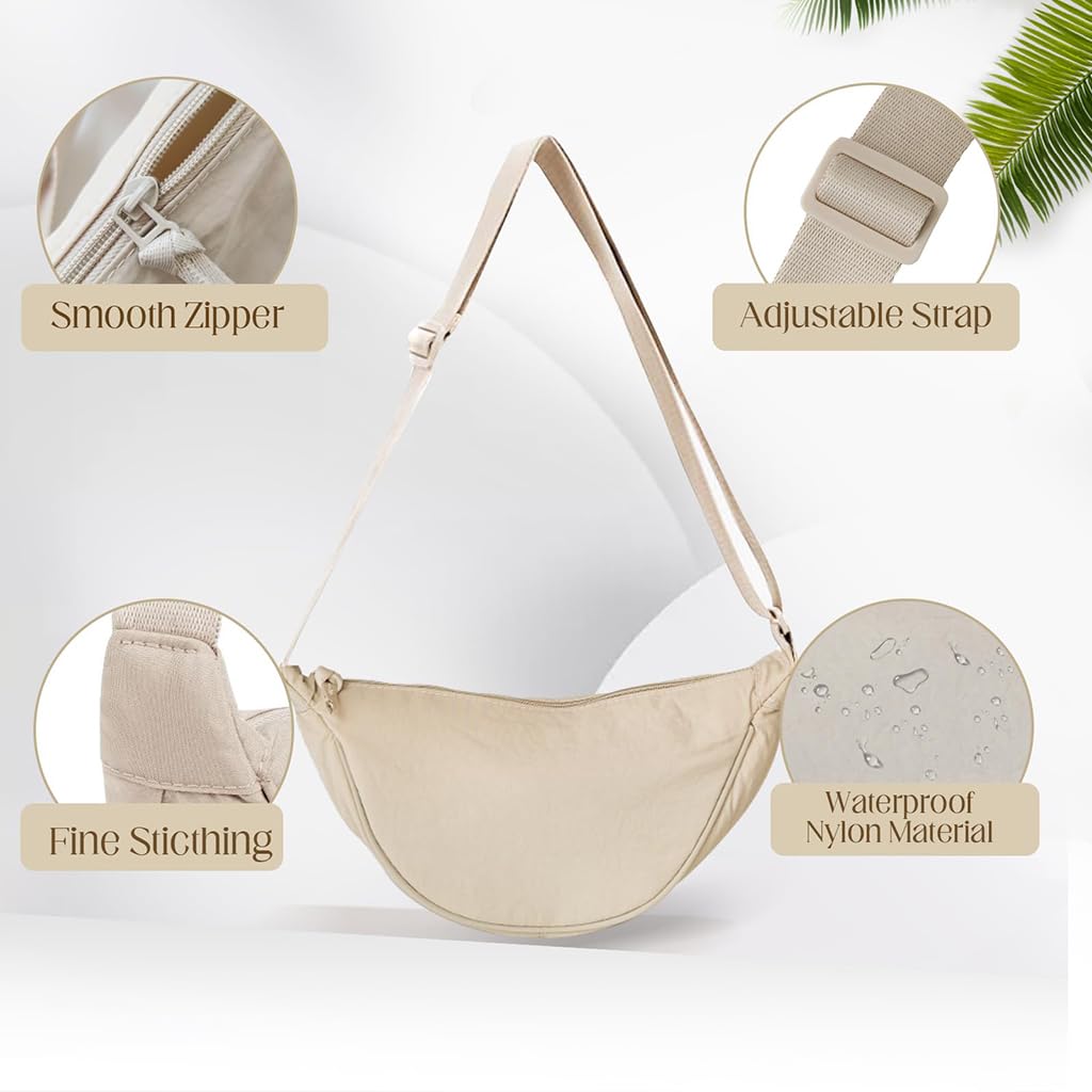 Zibuyu Crescent Bag for Daily Use with 12x3.5x6.5 in Capacity featuring Adjustable Strap & Waterproof Nylon Design