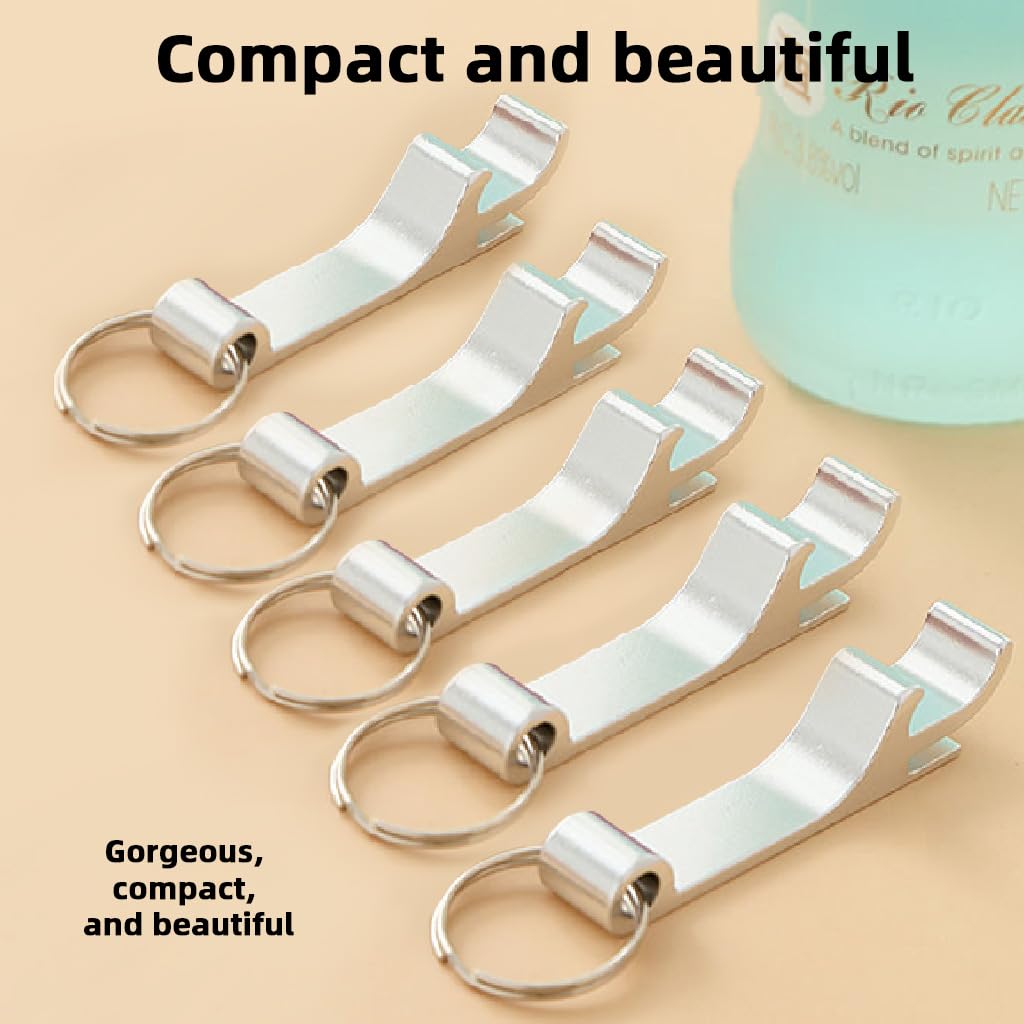 Supvox Bottle Openers for Parties and Camping with Keyring Portable Design | 5Pcs Sleek Silver Aluminum Alloy Set