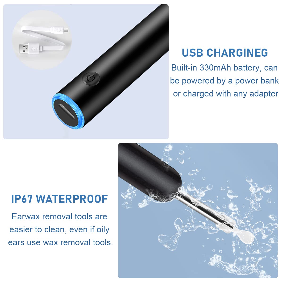 HANNEA Ear Wax Remover Tool Kit for Ear Cleaning with 5MP 1080P Camera and 3 Axis Gyroscope | Wireless Otoscope Featuring IP67 Waterproof Design and 330mAh Battery