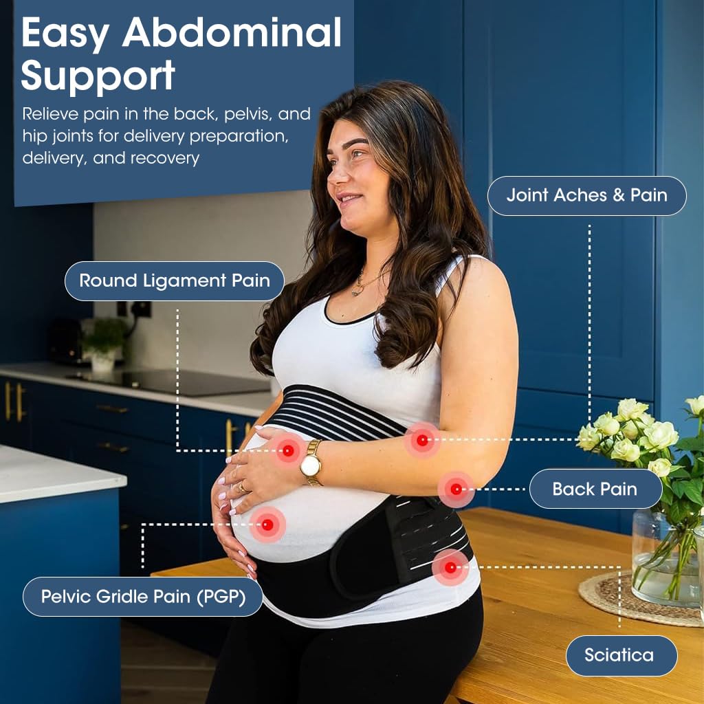 HANNEA Maternity Belt for Pregnancy Support with 4 in 1 Adjustable Design and Breathable Mesh | Relieves Pelvic and Back Pain
