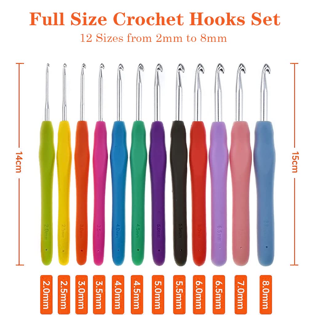 HASTHIP Crochet Hooks Set for Beginners with 40 pcs Full Kit and Ergonomic Rubber Handles | Green Case