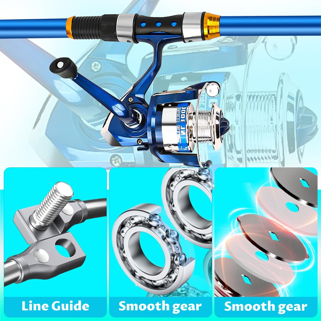 Proberos Fishing Rod Reel Set 6.8 ft for Saltwater and Freshwater with Glass Fiber Rod and Smooth 5.5:1 Reel | Includes Lures Kit and Carry Bag