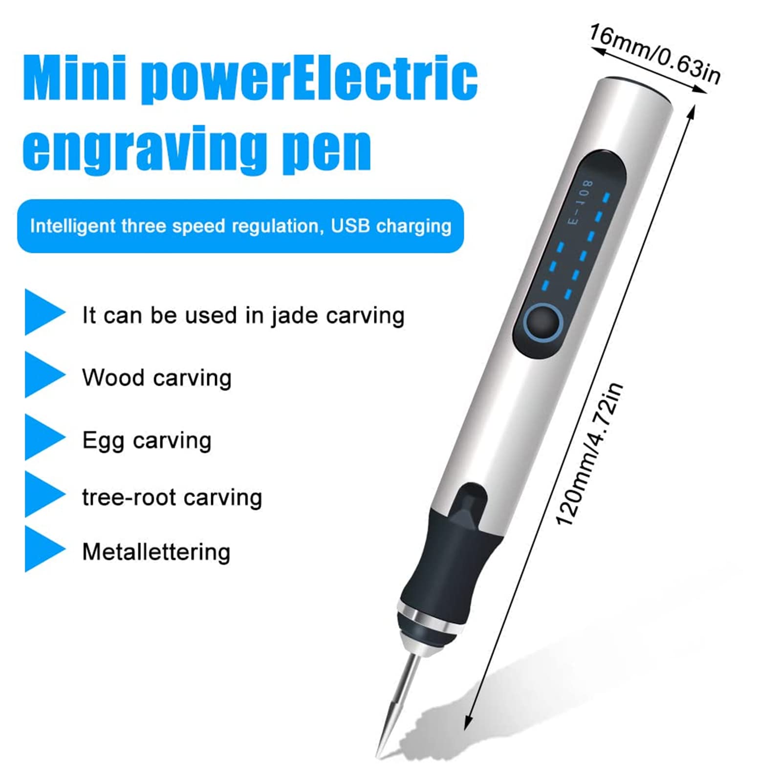 HASTHIP USB Engraving Pen for Wood Glass and Plastic with 3 Nozzles and 150PSI Power | Silver