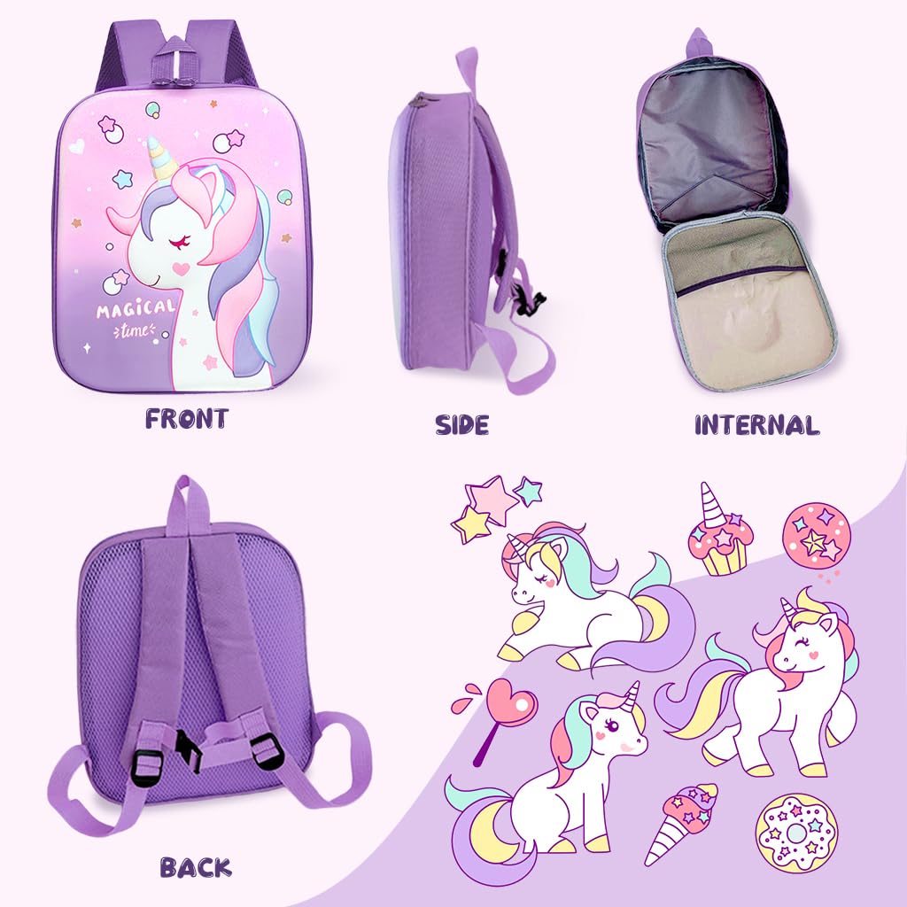 PALAY® Kindergarten Backpack for Girls Purple Unicorn Backpack for School Girls Small Waterproof Bookbag Backpack for Preschool Girls Children's Day Gift School Gift for Girls Age 2-5 Years