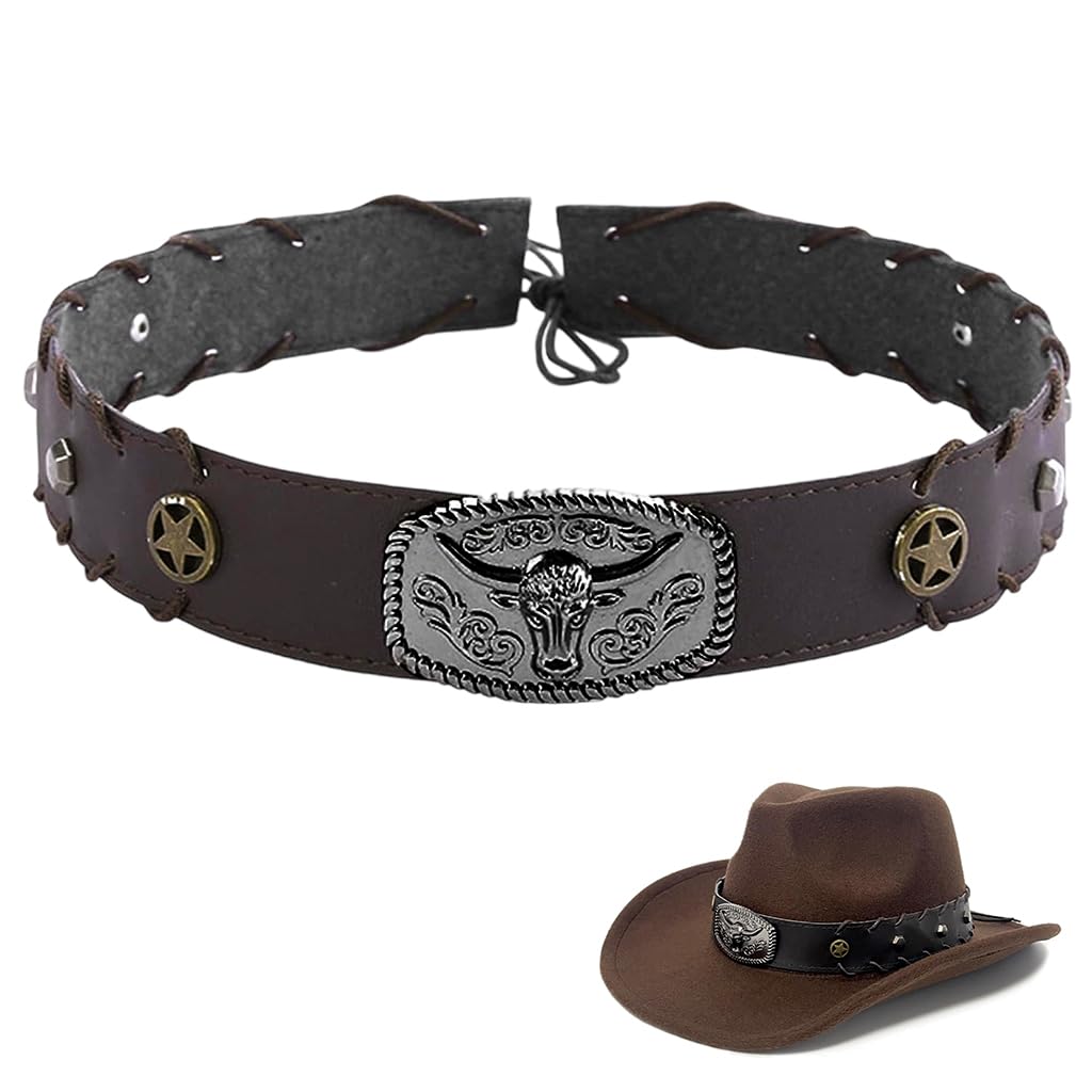 GUSTAVE Cowboy Hat Bands for Western and Cowgirl Hats featuring Bull Head Charm | Adjustable Leather Design