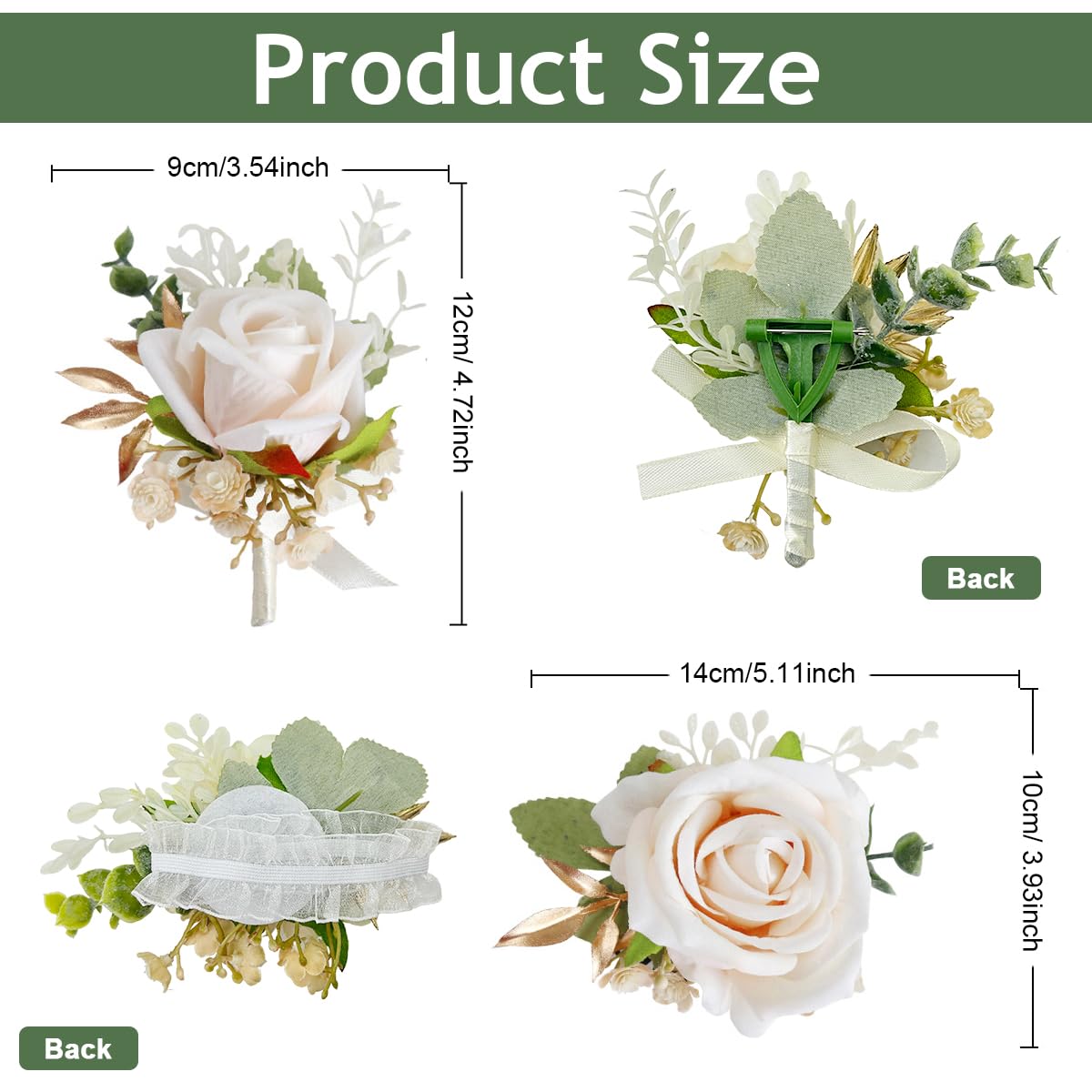 PALAY Wedding Rose Flower Corsage and Boutonniere Set for Bridesmaids and Groomsmen featuring White Artificial Roses with Ribbon | Elegant Keepsake Accessory