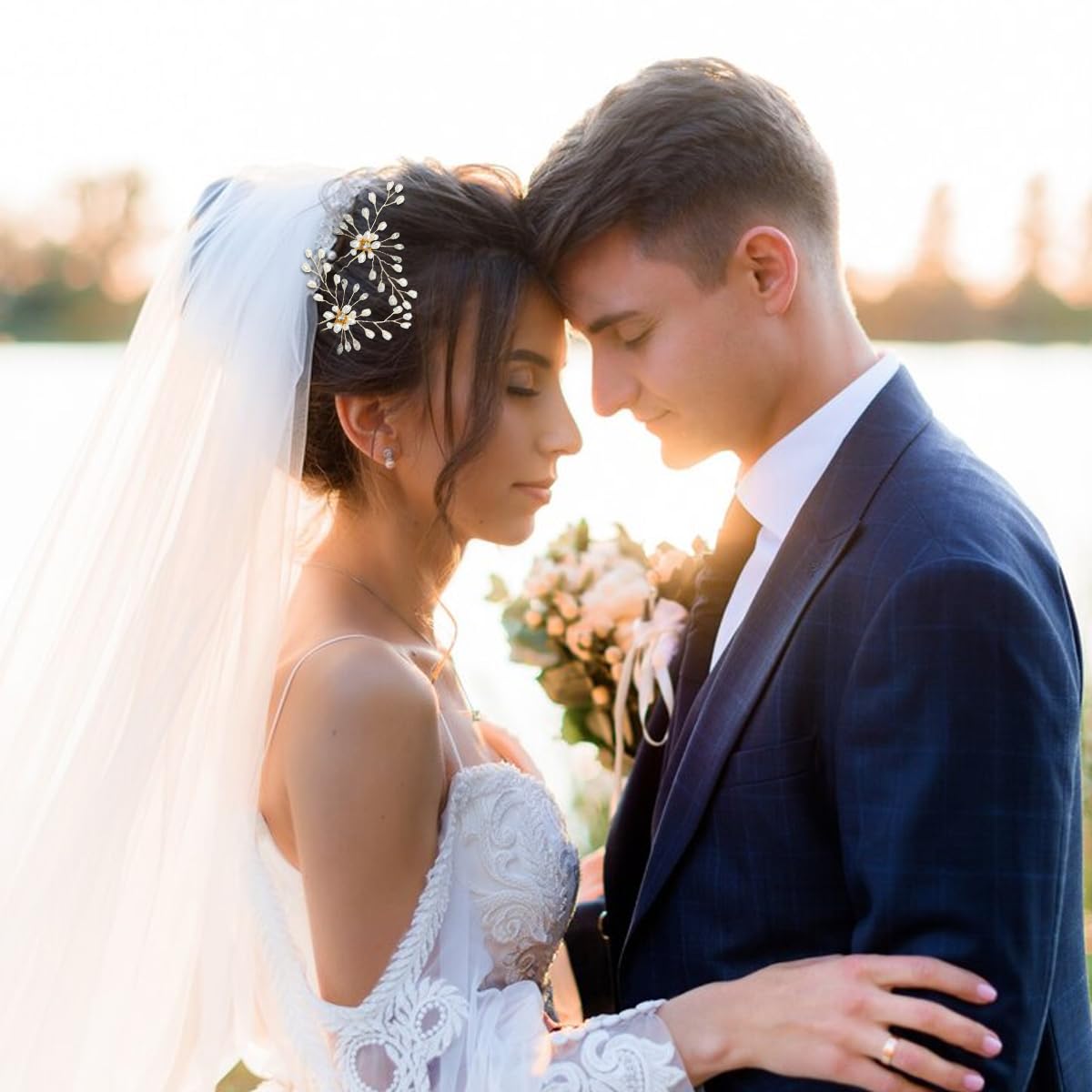 Venzina Hair Accessories for Weddings featuring 5 Floral Pearl Clips in Pink | Elegant Style