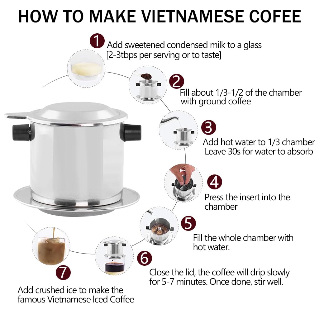 Supvox Vietnamese Coffee Maker Filter for Travel and Office Use with 8 oz Capacity | Stainless Steel Slow Drip Design