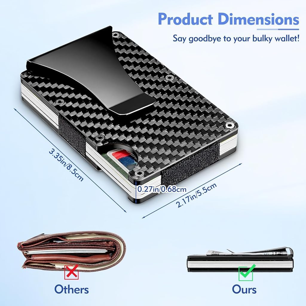 ZIBUYU Business Card Holder for Men with Metal Cash Binder and RFID Blocking | 15 Card Slim PU Leather Wallet Black