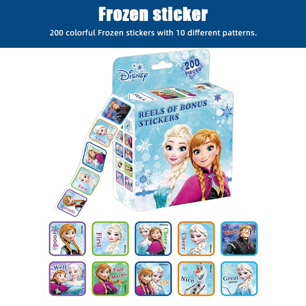 HASTHIP 200Pcs Frozen Stickers for Kids Rewards, 0.98-inch Elsa Princess Stickers of 10 Patterns, Party Bag Fillers Boys Girls Teachers as Reward Craft Scrapbooking in Box Gift Set
