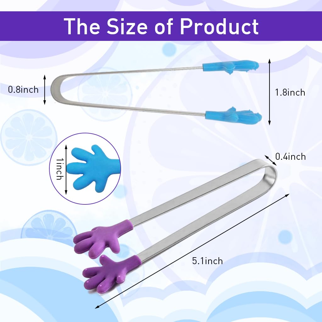 HASTHIP Small Kitchen Tongs for Desserts and Ice Cubes featuring Silicone Palm Tips | 3Pcs 5.1 in Stainless Steel