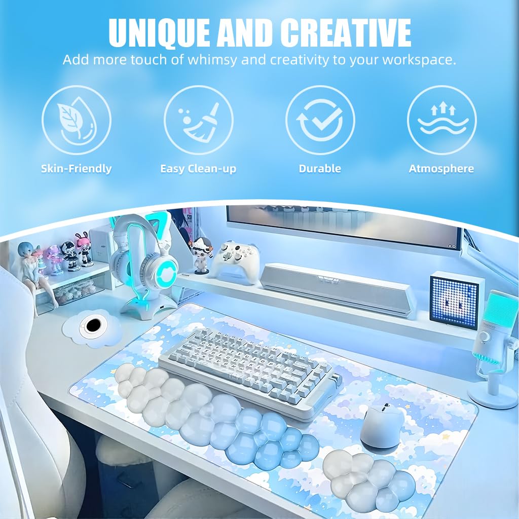 ZORBES Gel Cloud Keyboard and Mouse Wrist Rest Set with 3D Honeycomb Design | Blue Gradient