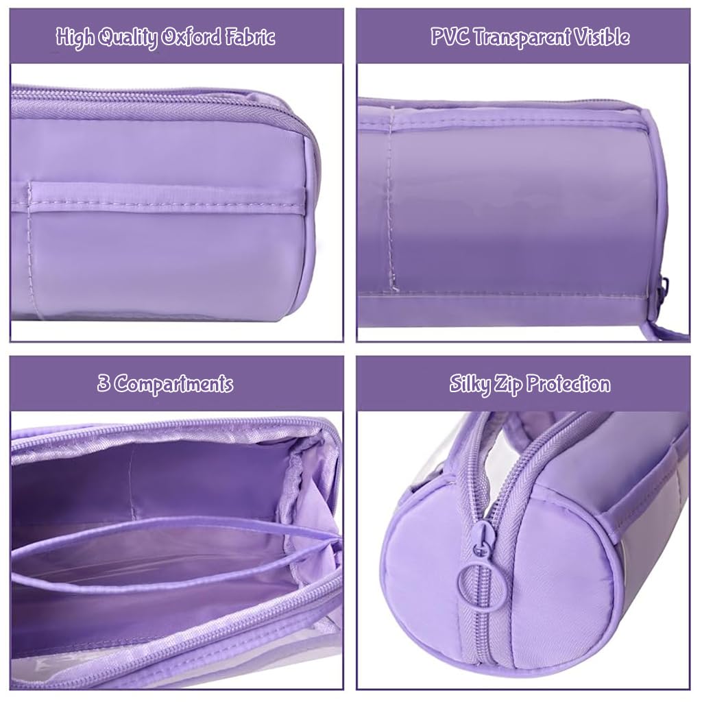 ZIBUYU Pencil Case for Stationery and Travel Toiletries with Cylindrical Oxford PVC Design