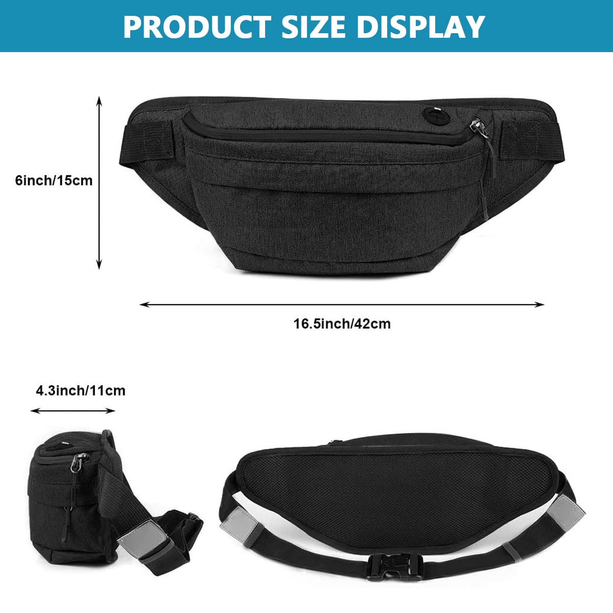 GUSTAVE Waist Bag for Travel and Running featuring 17.5x5x4 in Capacity with Headphone Port | Waterproof Nylon Adjustable Reflective Strap