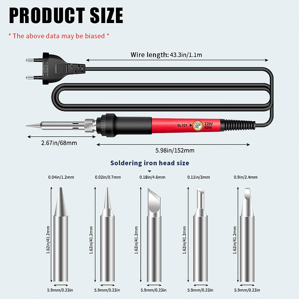 Serplex® Soldering Iron Kit, Soldering Iron 60 Watt Original 200 to 450°C Adjustable Temperature Soldering Gun Electric Soldering Kit Set with 5 Soldering Iron Tips, Soldering Wire, Flux (12pcs)