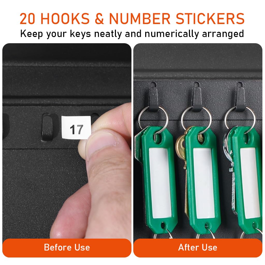 HASTHIP Steel Key Cabinet for Home and Office with 20 Hooks and 2 Unlocking Keys | Black Wall Mounted Organizer
