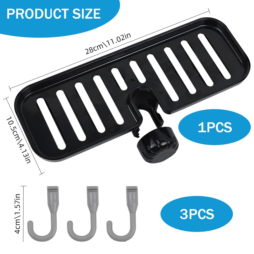 Supvox Kitchen Sponge Holder for Sink Organization with 3 Hooks and ABS Drain Rack | Faucet Mount