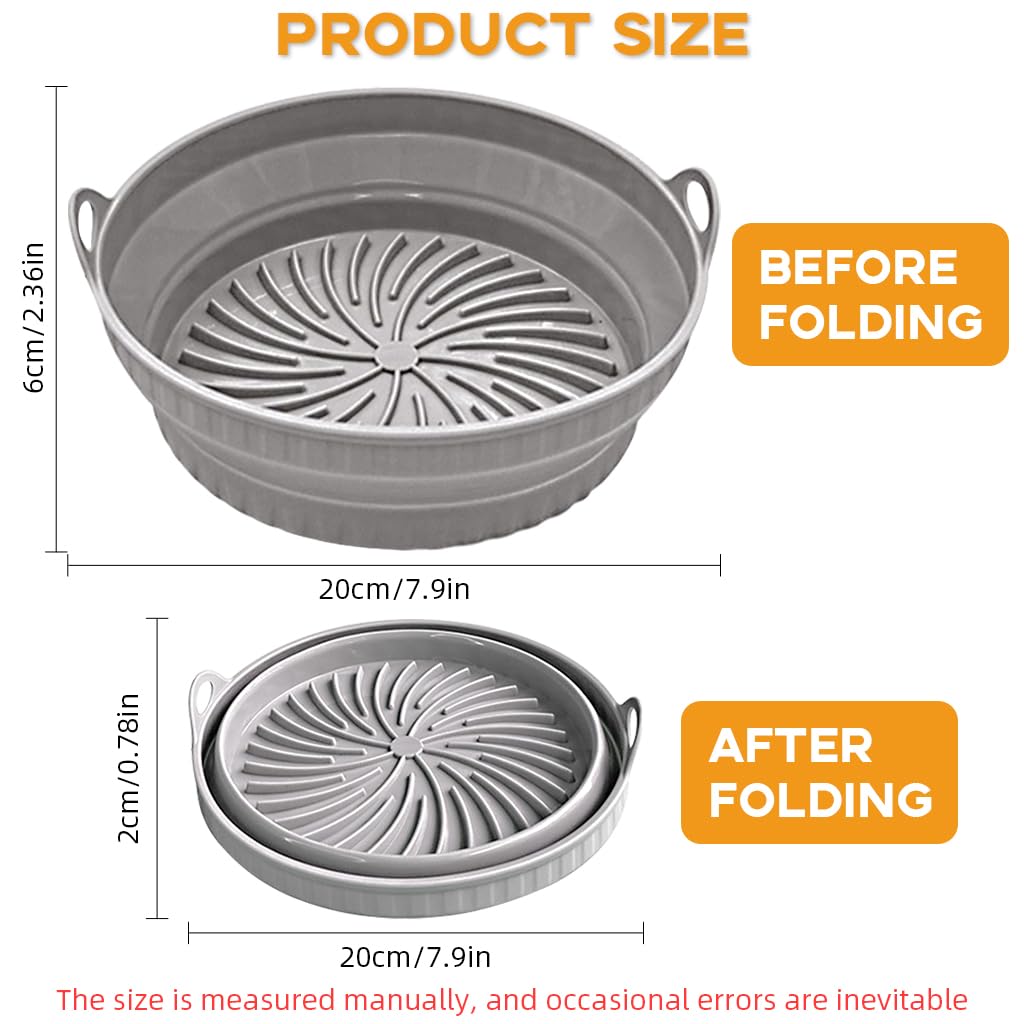 Supvox Air Fryer Silicone Pot 7.9 in for 3.6 4.2 6.8 QT Fryers with Handles and Grooved Base | Grey