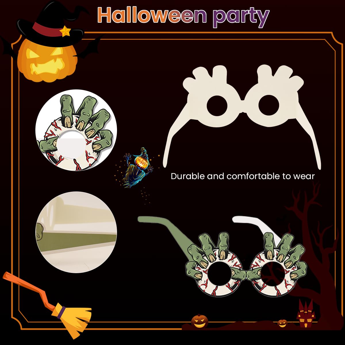 PATPAT Halloween Paper Eyeglasses for Party Dress Up with 12 Designs of Cobwebs Pumpkin and Spider | Fun Card Paper Glasses for Kids and Adults
