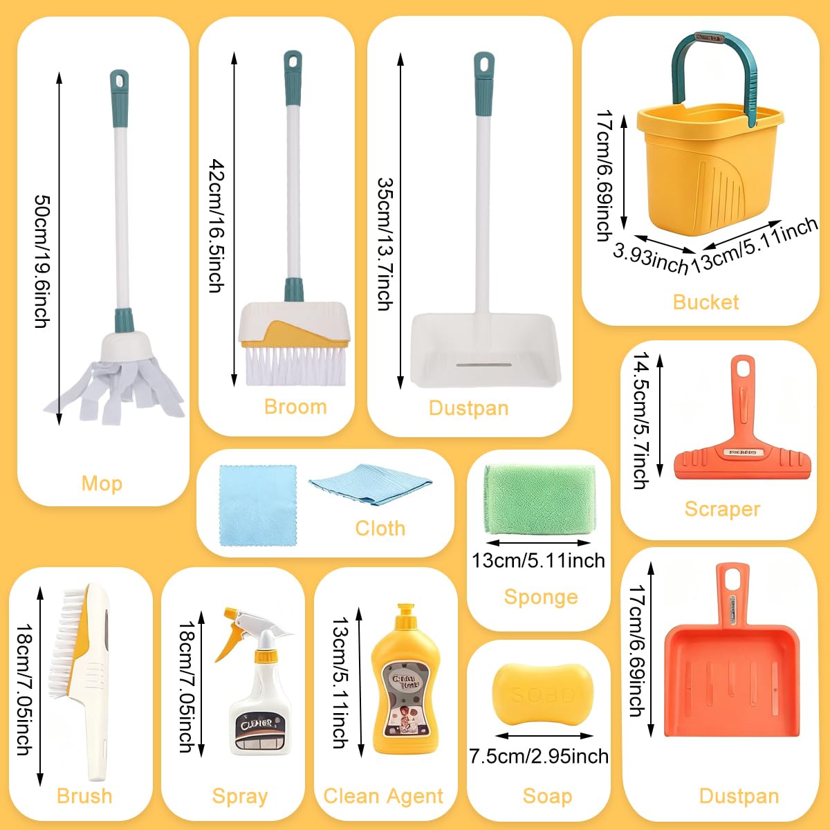 PATPAT Kids Cleaning Tool Set for Pretend Play with 12 Pieces | Educational Toy Kit