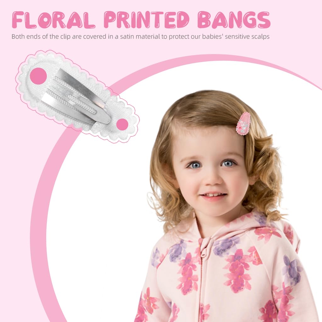 PATPAT Girls Hair Clips 20 Pcs 1.5 in Floral Print Metal and Cloth Barrettes for Toddlers | Cute Gift Set
