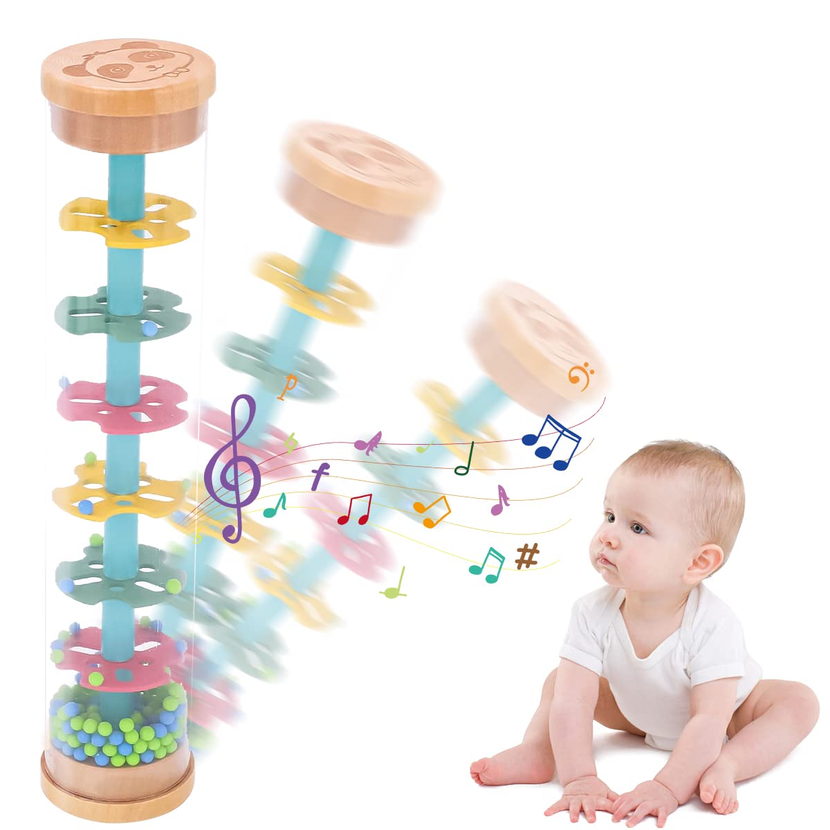 PATPAT Fun Rain Stick Toy for Baby with Rolling Beads and 7 in Design | Colorful Sensory Rattle