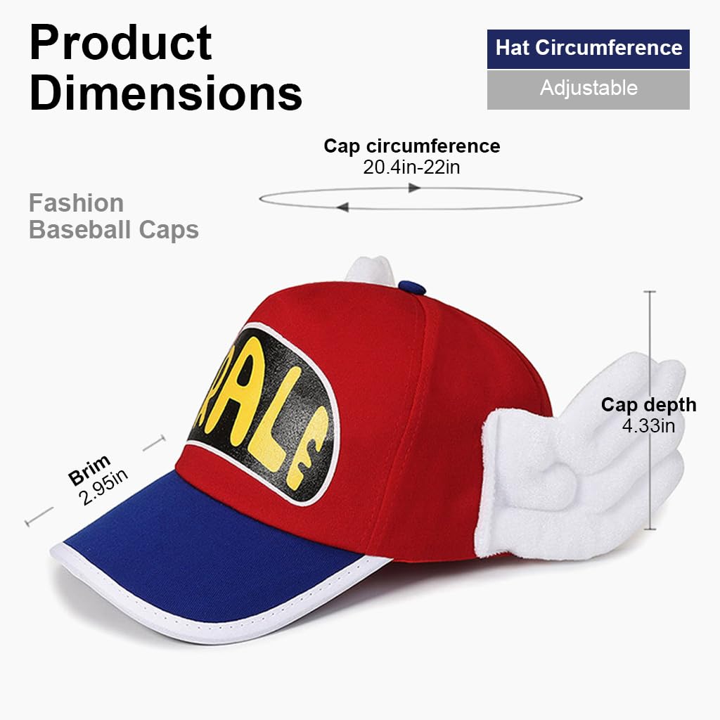 SNOWIE SOFT Caps for Kids Girls Arale Hat Winged Baseball Cap for Girls, Sun Hat for Kids Cute Arale Cap Arale Merchandise, Cosplay Arale Girls Hat Summer Outdoor Beach Hat for Baby Girl Adjustable