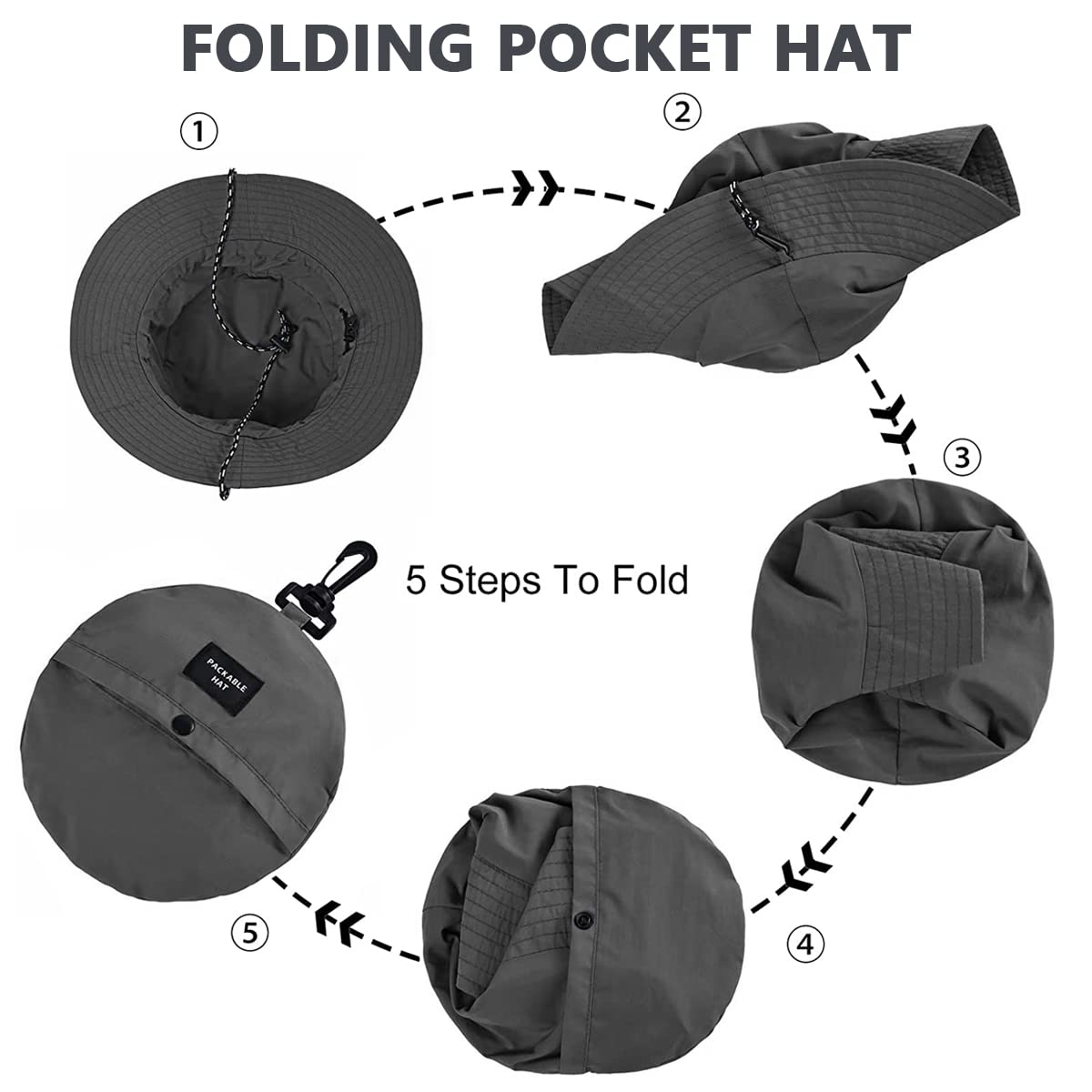 GUSTAVE Sun Hat For Man Women Lightweight Bucket Hat Folding Pocket Wide Brim Bucket with Windproof Chin Strap Waterproof Bucket Hat for Hiking, Fishing, Camping