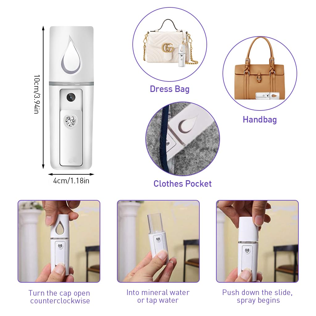 ZIBUYU USB Nano Mist Sprayer for Facial Moisturizing with 20ml Tank and 550mAh Rechargeable Battery
