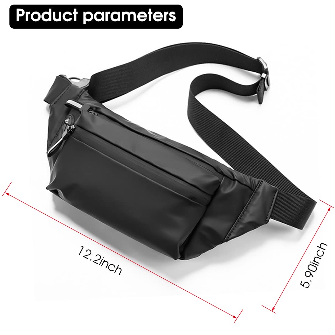 PALAY Waist Bag for Running and Travel with 13–39 in Adjustable Belt | Waterproof PU Black
