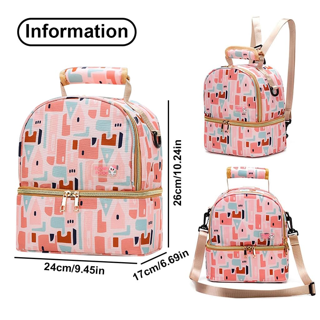 Zibuyu Breastmilk Storage Bag for Travel with Double Layer Design and 6oz Bottles | Pink Nylon Insulated Backpack