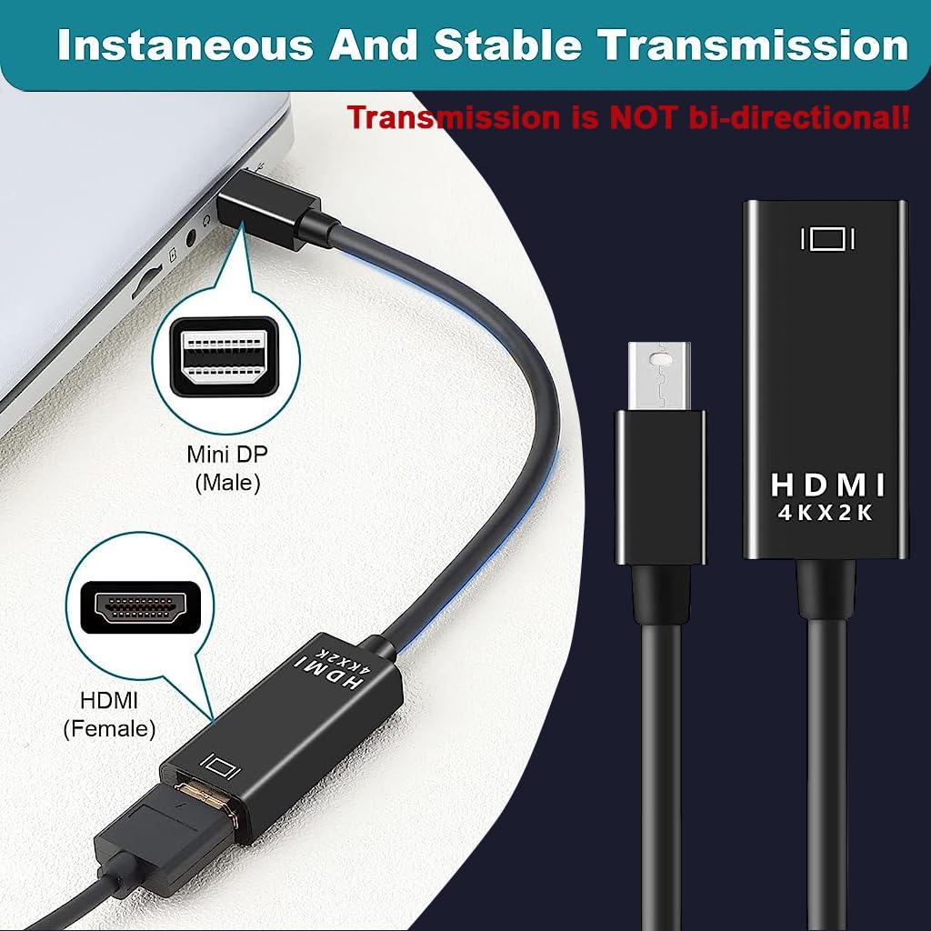 Zeitel Mini DP to HDMI Adapter Cable 0.65 ft for MacBook and Surface Pro featuring gold plated connectors | supports 4K video and audio