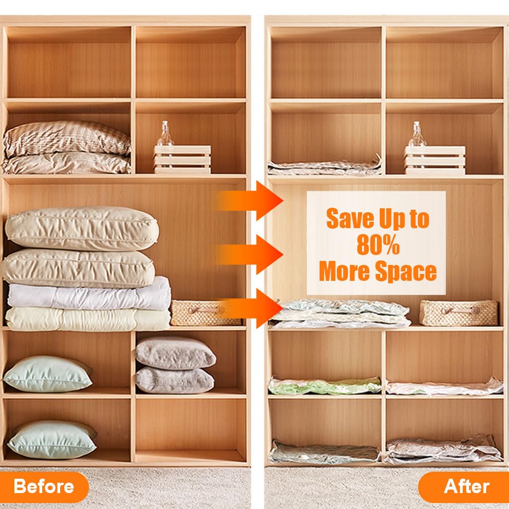 Supvox Vacuum Storage Bags for Clothes with Pump 6pcs including 2L 2M 2S Sizes | Airtight Double Seal PA&PE Bags for Travel and Wardrobe