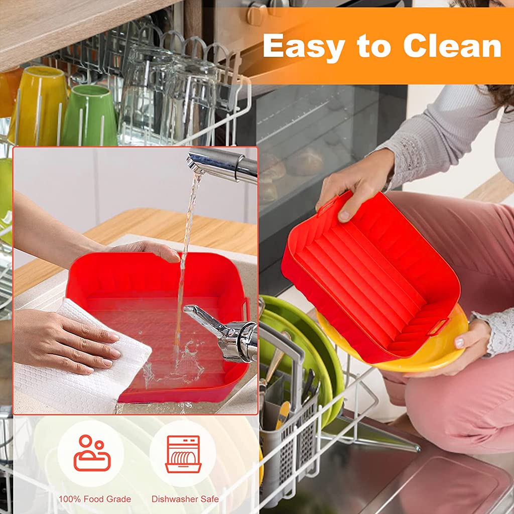 HASTHIP Air Fryer Silicone Baking Tray 8.2 in for 4–7QT with Anti‑Scalding Handles | Food Grade Reusable Liner