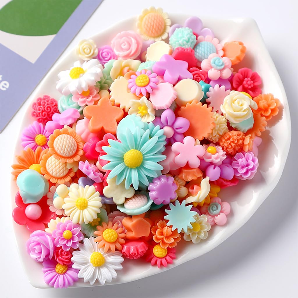 Venzina® 50pcs Flower Resin Charms Assorted Flatback Daisy Resin Beads Charms for DIY Crafts, Jewelry Making, Scrapbooking, Embellishments, Home Decor