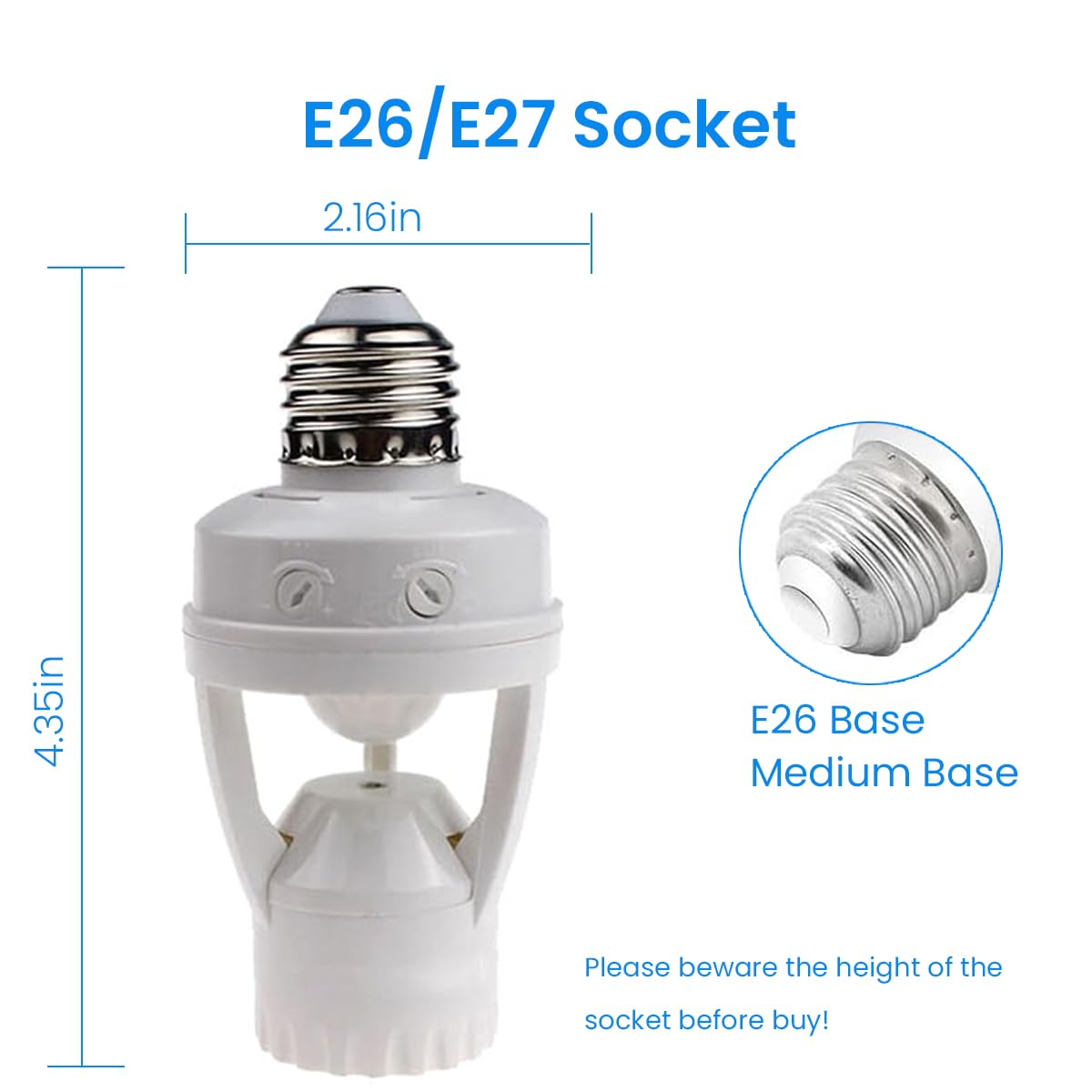 Serplex Motion Sensor Light Socket for E26 E27 Bulbs with 6 m 360° Detection Range | Auto On Off Energy Saving