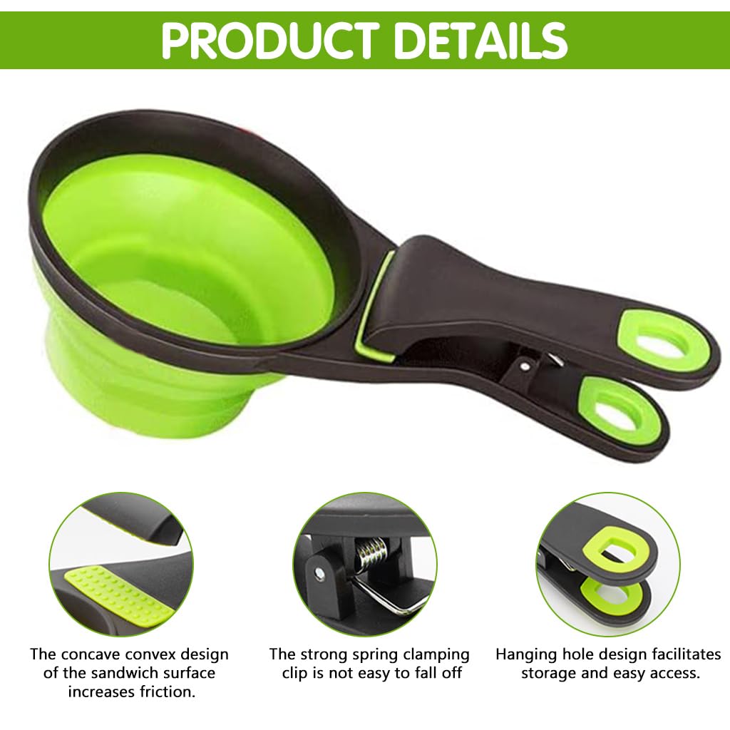 Qpets® Silicone Dog Food Scoop 237ml Collapsible Scoop with Sealing Clip for Dog Food Bag Cat Food Bag Foodgrade Pet Food Scoop Feeding Scoop