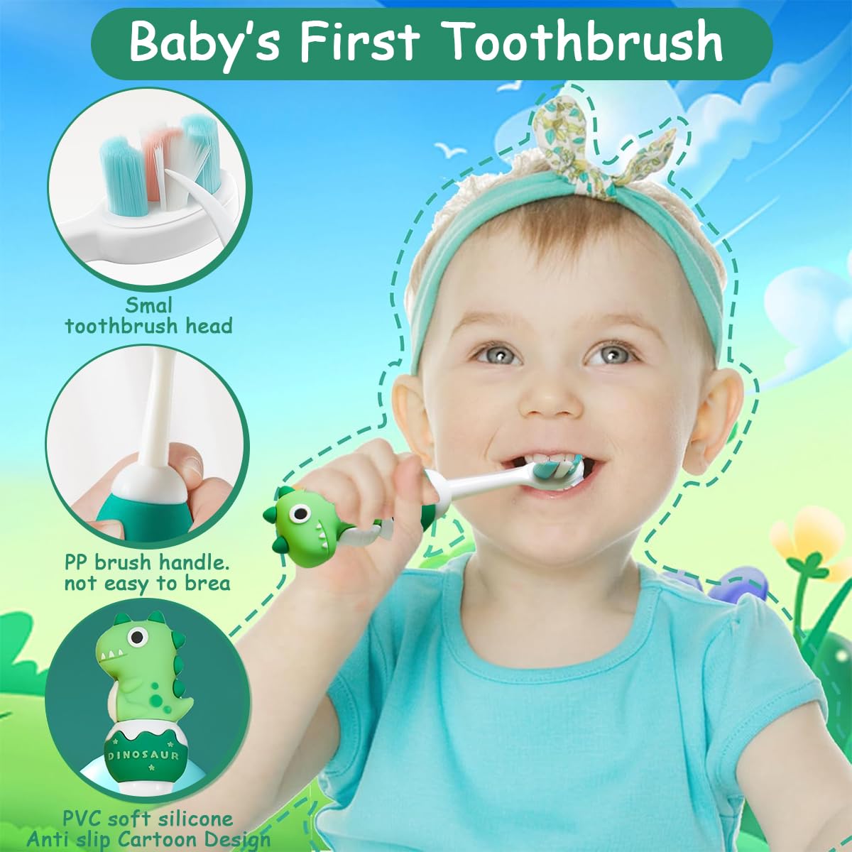 SNOWIE SOFT Kids Toothbrush for Ages 1–6 with Ultra Soft Bristles and Dinosaur Handle | BPA Free