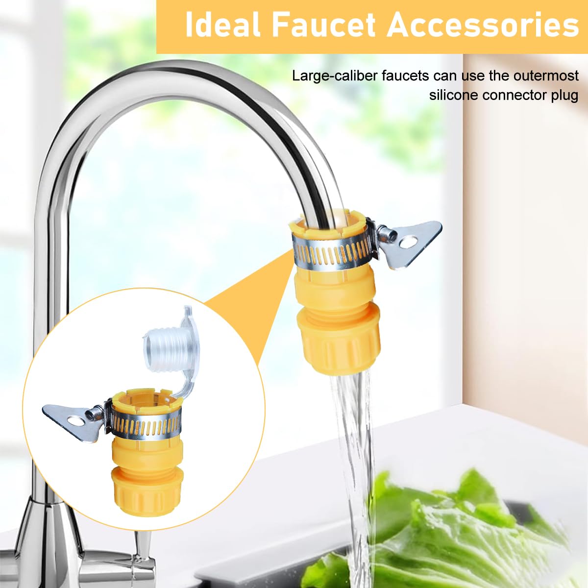 HASTHIP Universal Water Tap Adapter for Kitchen and Garden Use featuring 4/6 Point Anti‑Leak ABS Quick Release Connector 2 PCS