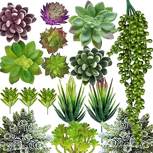 HASTHIP® 16Pcs Artificial Succulent Plants for Home Decor, Faux Succulent in Flocked, Fake Textured Succulent for Indoor Outdoor Floral Arrangement Home Decor and DIY Landscape Decorations