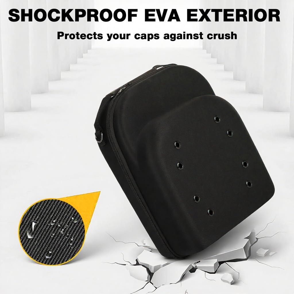 HASTHIP Cap Organizer Bag for Travel with Ventilated EVA Hard Case 4–6 Cap Capacity 33x23x14cm