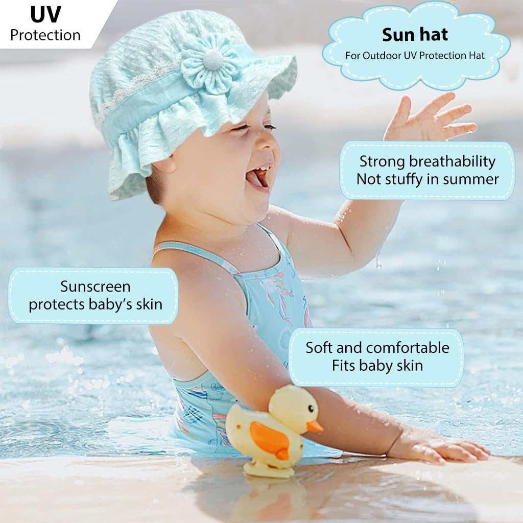 Venzina® Baby Hats for Girls, Sun Hats for Baby Toddler Girls, Windproof Summer Hat with Chin Strap Bucket Hat Cute Daisy Bucket Hat Travel Sun Hat for Baby 3-12 Month