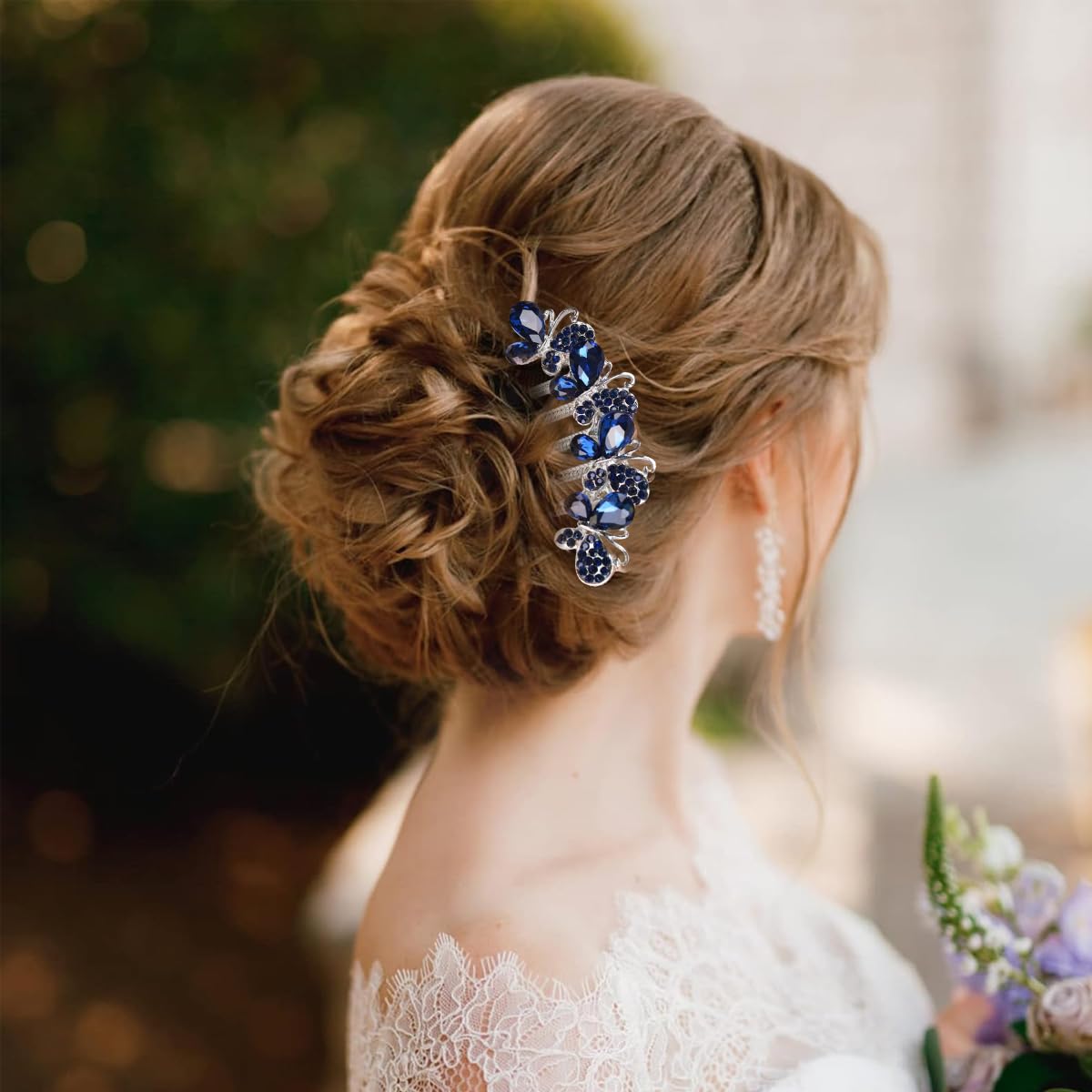 PALAY Hair Comb Clip for Bridal and Daily Hairstyles with Butterfly Rhinestones Blue