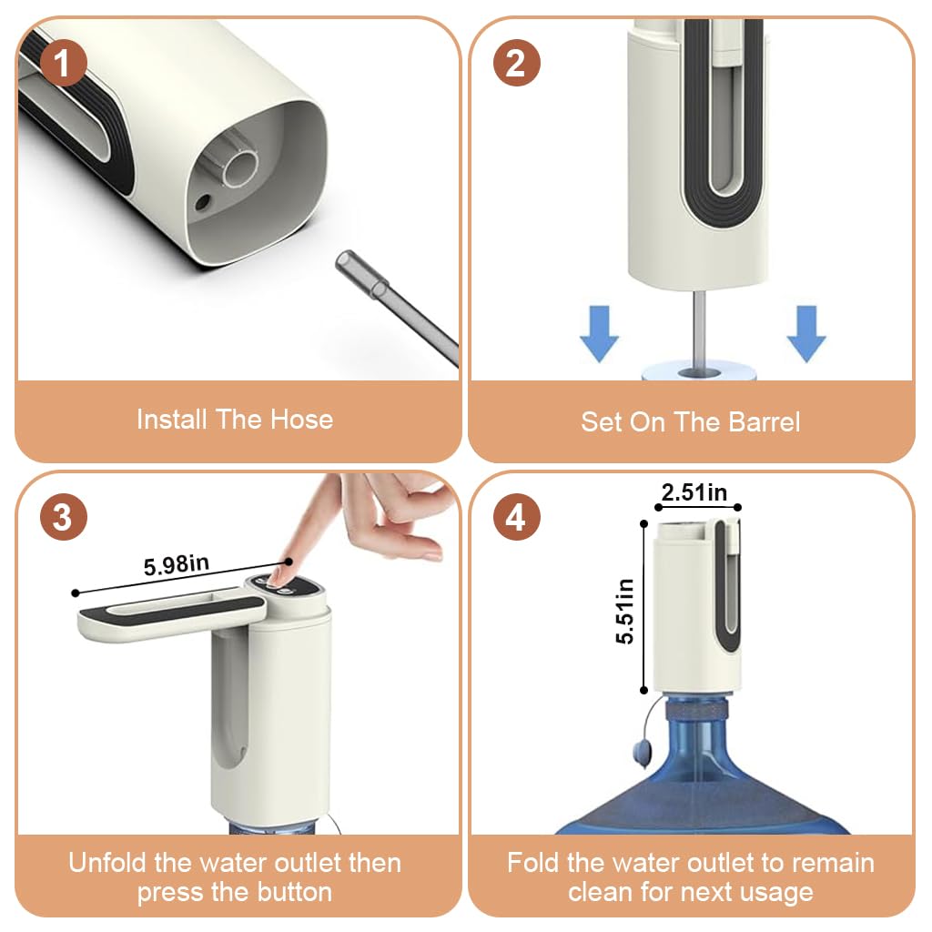 HASTHIP® 5 Gallon Water Bottle Pump, Universal for 2-5 Gallon Water Bottle Jug with 3 Modes, Foldable Water Outlet to Remain Clean, Rechargeable Automatic Drinking Water Bottle Dispenser