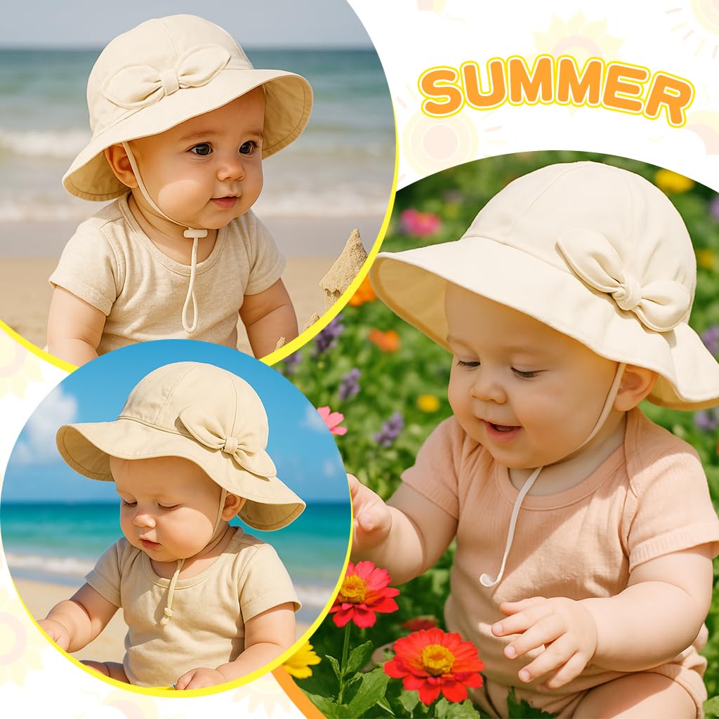SNOWIE SOFT Baby Sun Hat for Girls 0–6 Months with UPF 50+ Protection and Chin Strap | Cute Bow Summer Cap for Beach and Travel