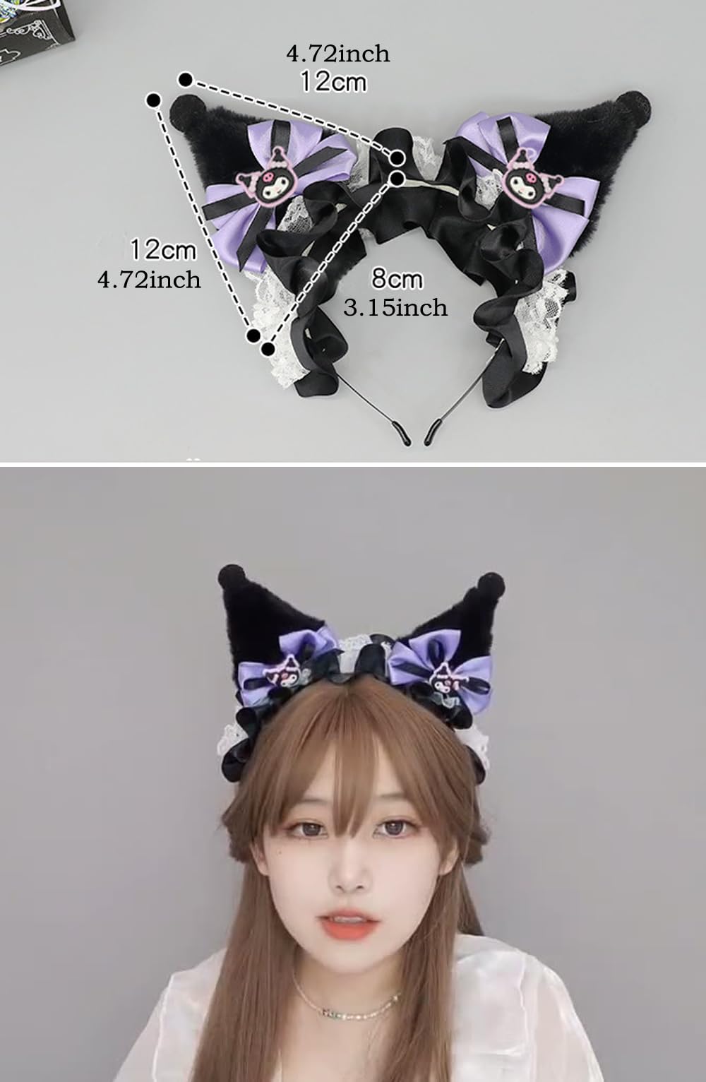 PATPAT Kuromi Headband for Girls featuring Kawaii Cat Ears and Bow | Cosplay Party Accessory