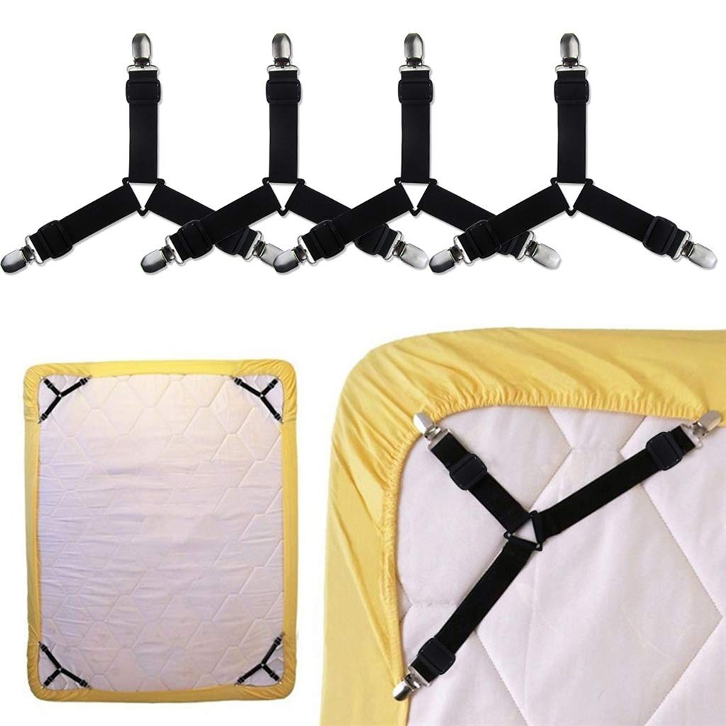HASTHIP Adjustable Bed Sheet Holder Straps for Mattress Corners with Triangle Clips 4pcs Black